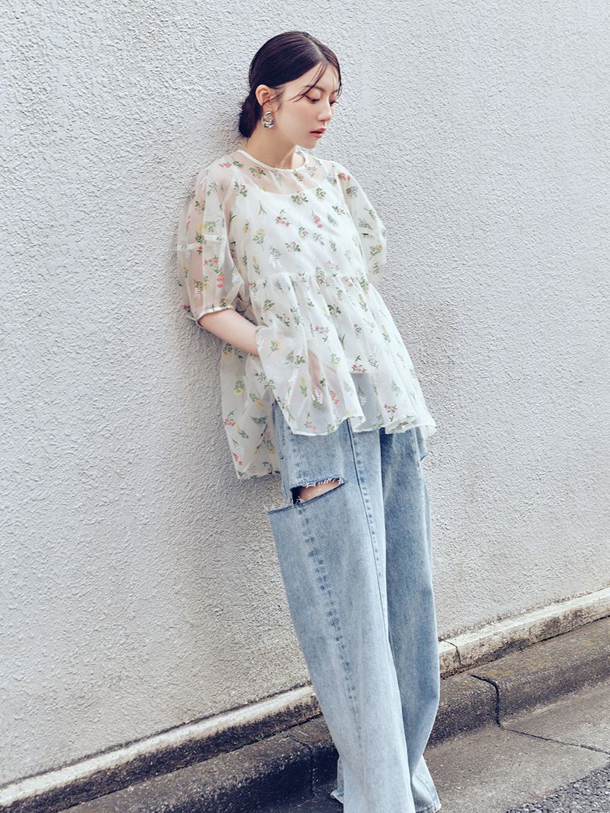 FRAY I.D「フラワーブライズオーガンジーチュニックブラウス」|シャツ・ブラウス|