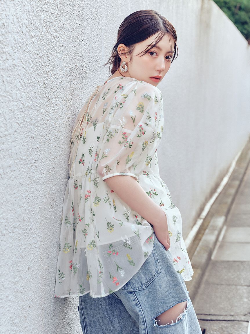 FRAY I.D「フラワーブライズオーガンジーチュニックブラウス」|シャツ・ブラウス|