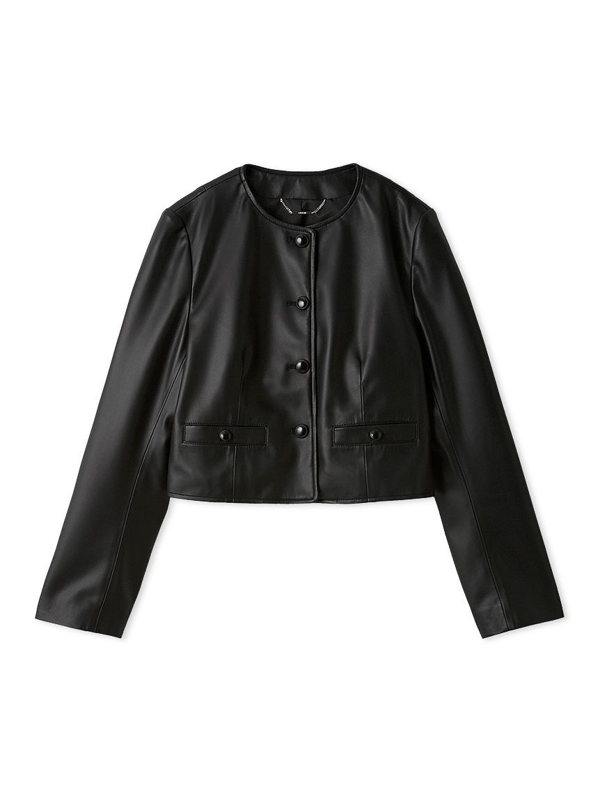 CELFORD「レザーライクノーカラージャケット」|ノーカラージャケット|BLK