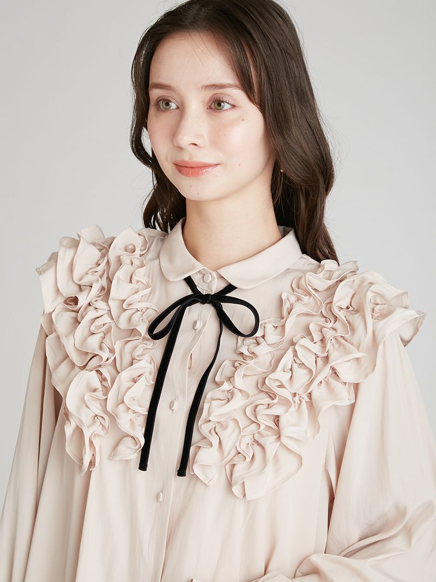 CELFORD「【ウォッシャブル】フリルヨークシャツカラーブラウス」|シャツ・ブラウス|