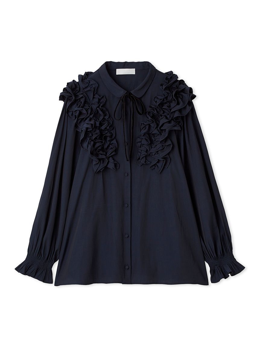 CELFORD「【ウォッシャブル】フリルヨークシャツカラーブラウス」|シャツ・ブラウス|NVY