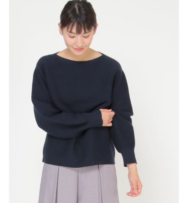 IKKA LOUNGE「シームレスガータードルマンニット」|プルオーバー|ネイビー