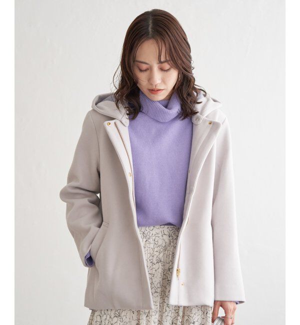 ikka「RENUメルトンフード取り外しジャケット」|ノーカラーコート|