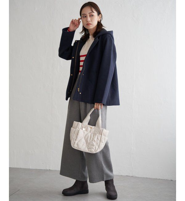 ikka「RENUメルトンフード取り外しジャケット」|ノーカラーコート|