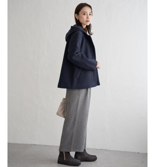 ikka「RENUメルトンフード取り外しジャケット」|ノーカラーコート|