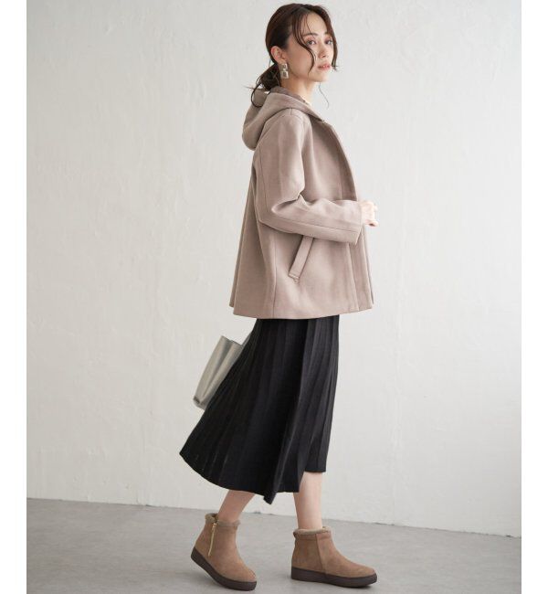 ikka「RENUメルトンフード取り外しジャケット」|ノーカラーコート|