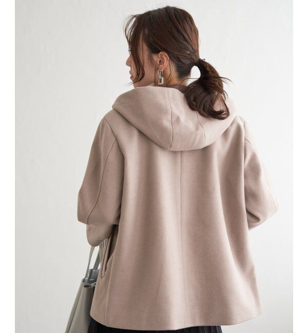 ikka「RENUメルトンフード取り外しジャケット」|ノーカラーコート|