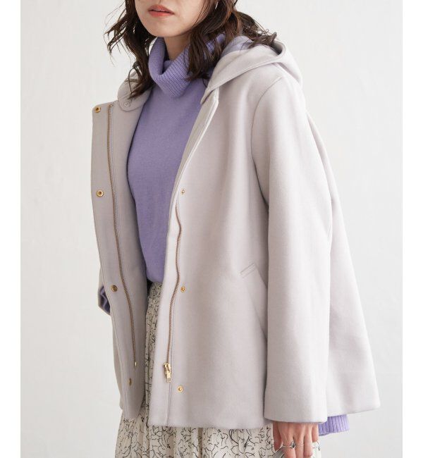 ikka「RENUメルトンフード取り外しジャケット」|ノーカラーコート|