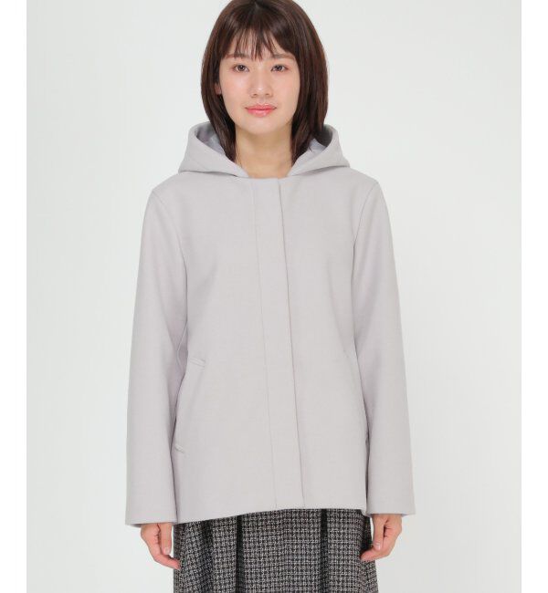 ikka「RENUメルトンフード取り外しジャケット」|ノーカラーコート|