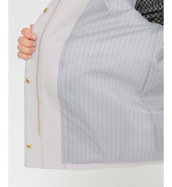 ikka「RENUメルトンフード取り外しジャケット」|ノーカラーコート|