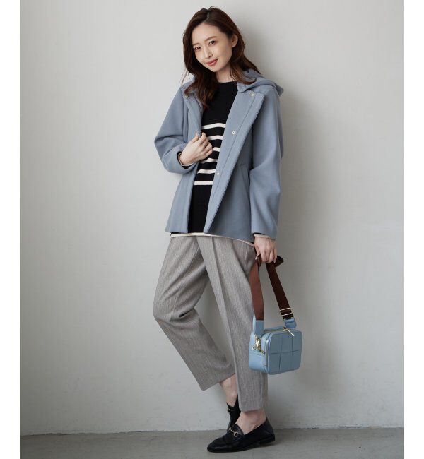 ikka「RENUメルトンフード取り外しジャケット」|ノーカラーコート|