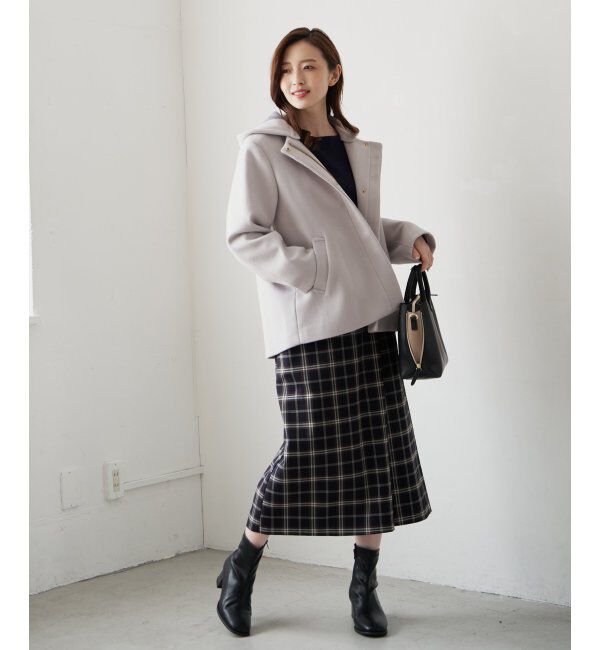 ikka「RENUメルトンフード取り外しジャケット」|ノーカラーコート|