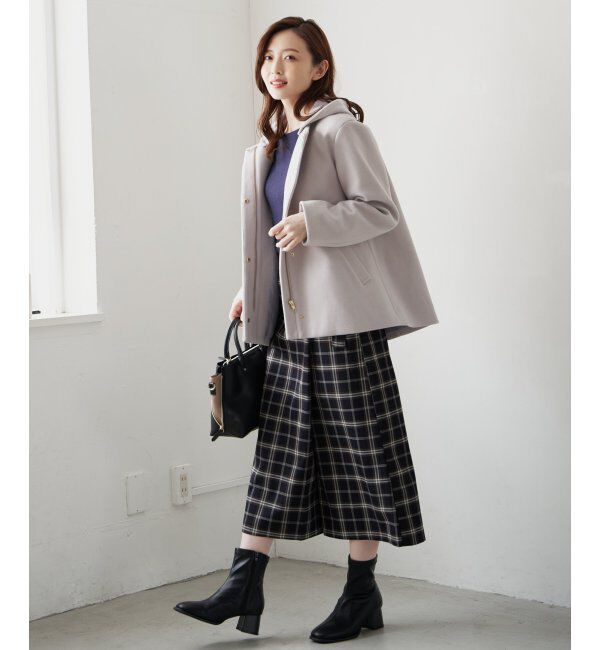 ikka「RENUメルトンフード取り外しジャケット」|ノーカラーコート|