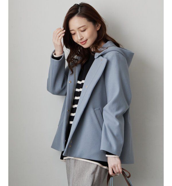 ikka「RENUメルトンフード取り外しジャケット」|ノーカラーコート|