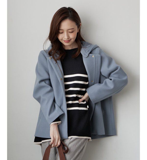 ikka「RENUメルトンフード取り外しジャケット」|ノーカラーコート|