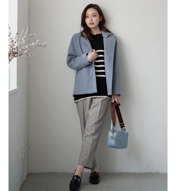 ikka「RENUメルトンフード取り外しジャケット」|ノーカラーコート|