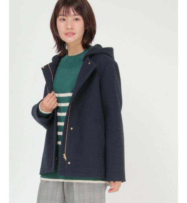 ikka「RENUメルトンフード取り外しジャケット」|ノーカラーコート|