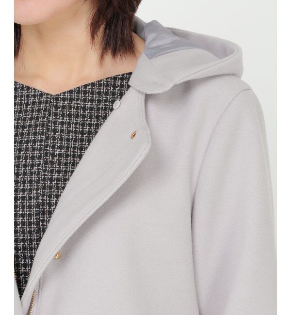 ikka「RENUメルトンフード取り外しジャケット」|ノーカラーコート|