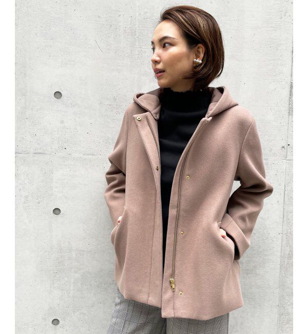 ikka「RENUメルトンフード取り外しジャケット」|ノーカラーコート|