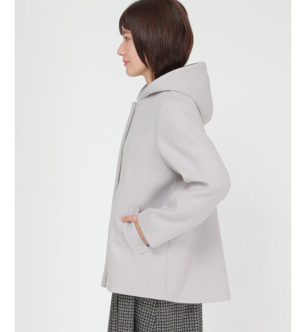 ikka「RENUメルトンフード取り外しジャケット」|ノーカラーコート|