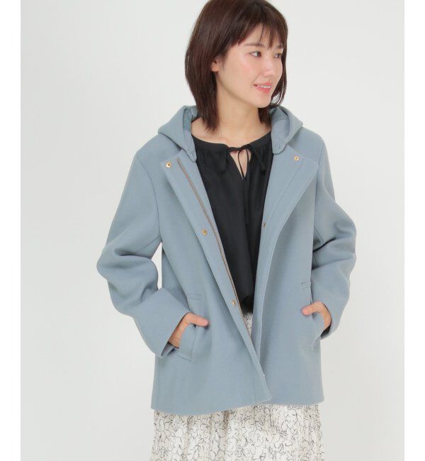 ikka「RENUメルトンフード取り外しジャケット」|ノーカラーコート|