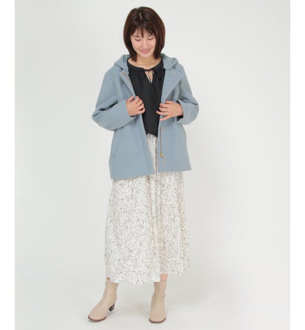 ikka「RENUメルトンフード取り外しジャケット」|ノーカラーコート|