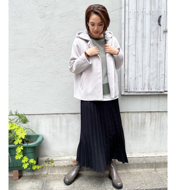 ikka「RENUメルトンフード取り外しジャケット」|ノーカラーコート|