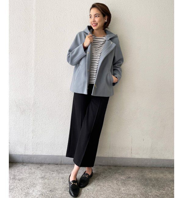 ikka「RENUメルトンフード取り外しジャケット」|ノーカラーコート|