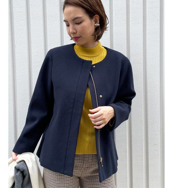 ikka「RENUメルトンフード取り外しジャケット」|ノーカラーコート|