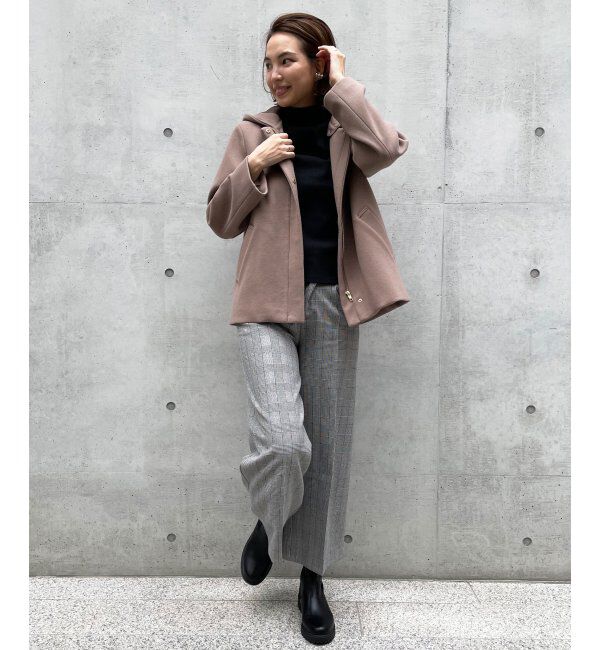 ikka「RENUメルトンフード取り外しジャケット」|ノーカラーコート|