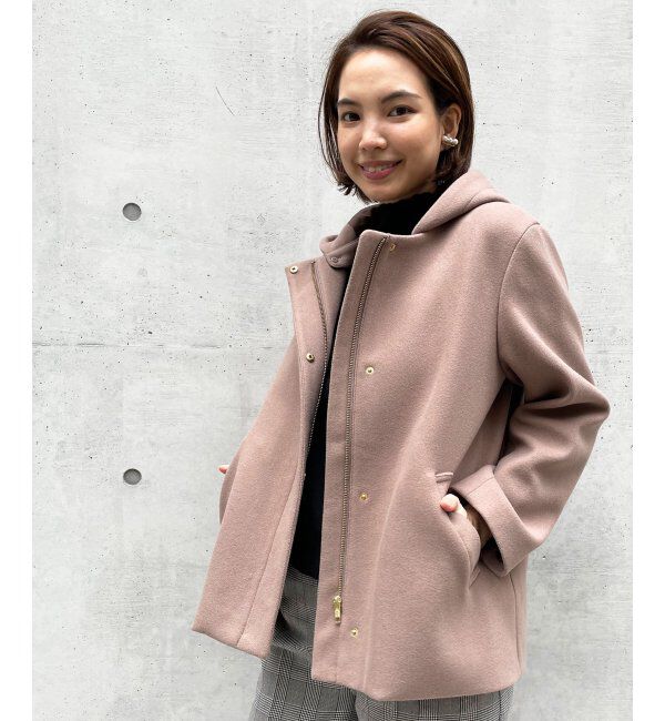 ikka「RENUメルトンフード取り外しジャケット」|ノーカラーコート|