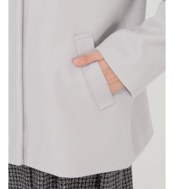 ikka「RENUメルトンフード取り外しジャケット」|ノーカラーコート|