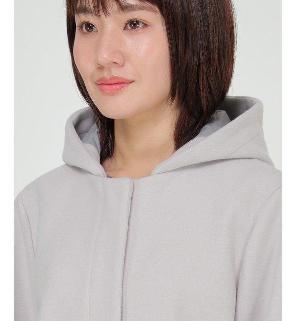 ikka「RENUメルトンフード取り外しジャケット」|ノーカラーコート|