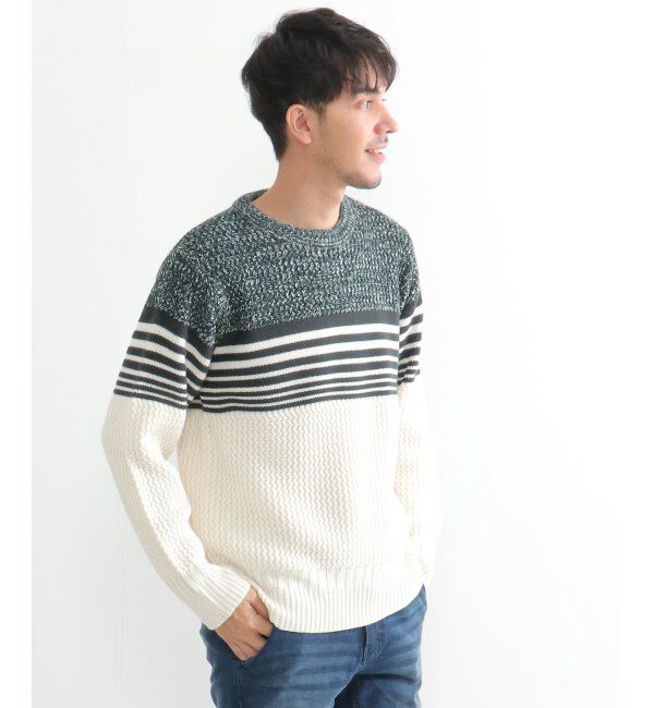 ikka「編地MIXパネルボーダーニット」|プルオーバー|
