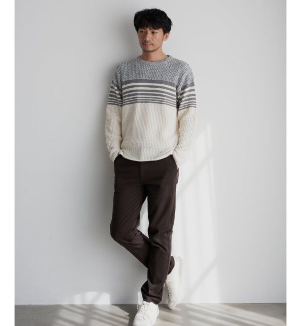 ikka「編地MIXパネルボーダーニット」|プルオーバー|