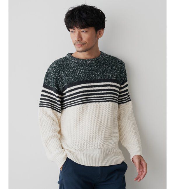 ikka「編地MIXパネルボーダーニット」|プルオーバー|