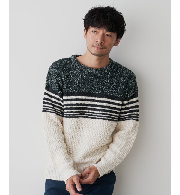 ikka「編地MIXパネルボーダーニット」|プルオーバー|
