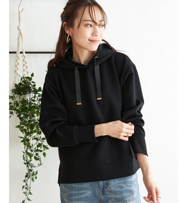 ikka「ダンボールニットフードパーカー」|パーカー|ブラック