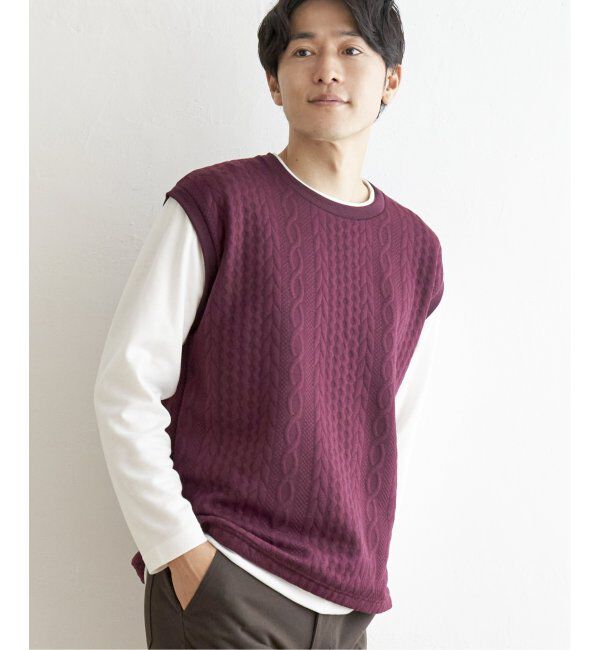 ikka「フクレジャガードフェイクベストロンT」|Tシャツ・カットソー|ワイン