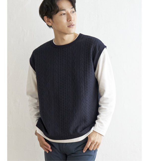 ikka「フクレジャガードフェイクベストロンT」|Tシャツ・カットソー|ネイビー