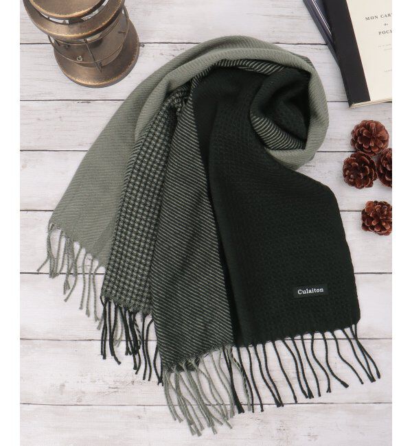 ikka「【抗菌防臭】編地切り替えワイドマフラー」|マフラー|ブラック