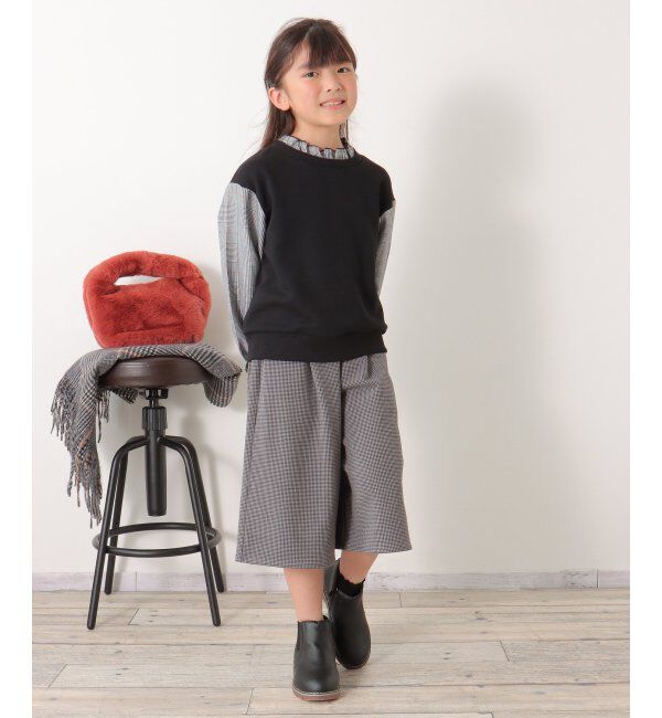 ikka kids「袖チェックフリル襟プルオーバー（120~160cm）」|Tシャツ・カットソー|