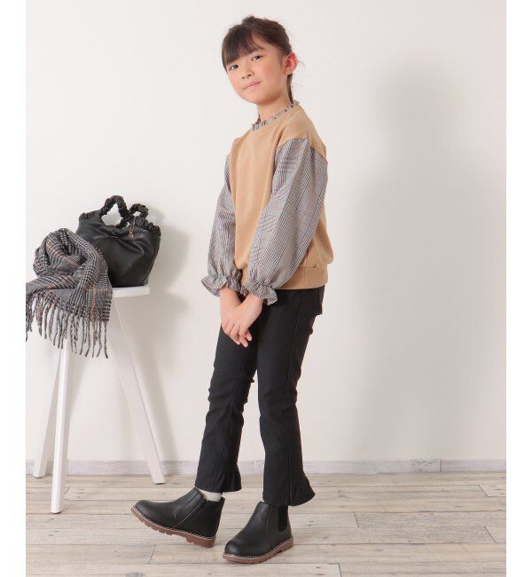 ikka kids「袖チェックフリル襟プルオーバー（120~160cm）」|Tシャツ・カットソー|