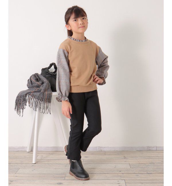 ikka kids「袖チェックフリル襟プルオーバー（120~160cm）」|Tシャツ・カットソー|