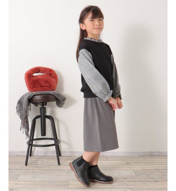ikka kids「袖チェックフリル襟プルオーバー（120~160cm）」|Tシャツ・カットソー|