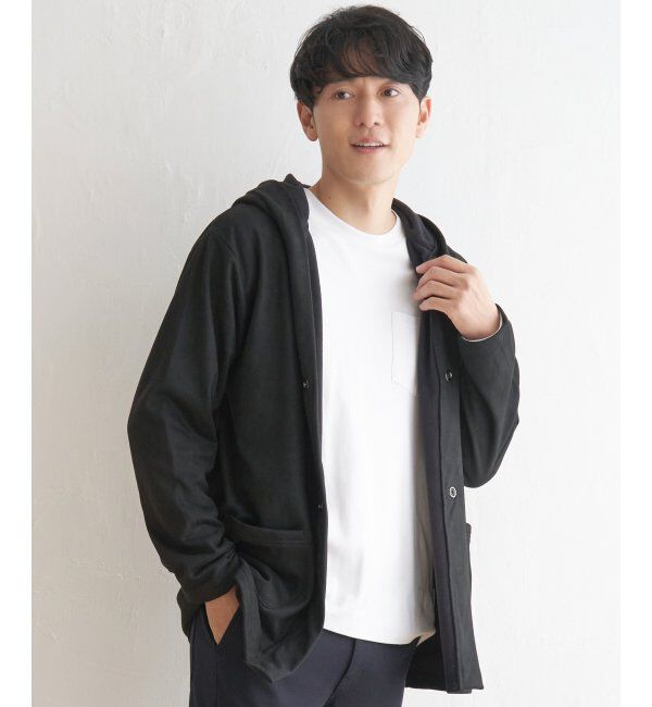 ikka「フェイクスエードフーディガン」|カーディガン|ブラック