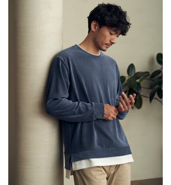 ikka「カットコールフェイクレイヤードプルオーバー」|パーカー|ブルー