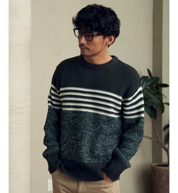 ikka「編地MIXパネルボーダーニット」|プルオーバー|