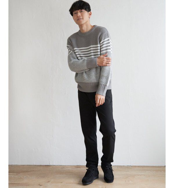 ikka「編地MIXパネルボーダーニット」|プルオーバー|