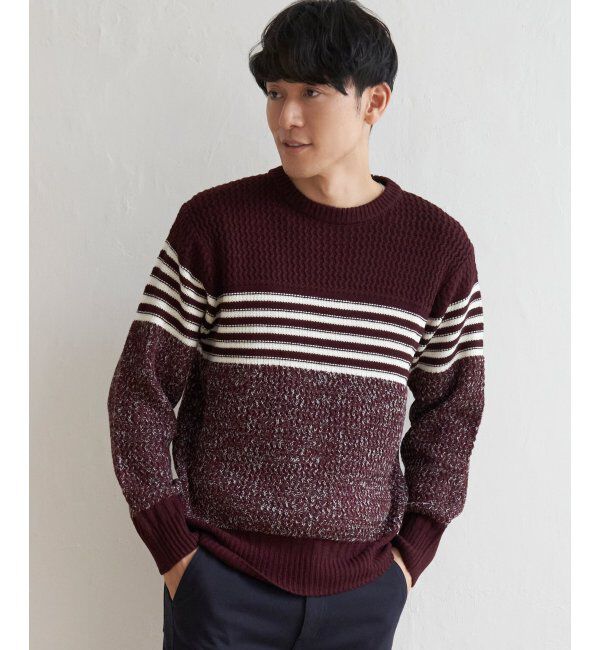 ikka「編地MIXパネルボーダーニット」|プルオーバー|